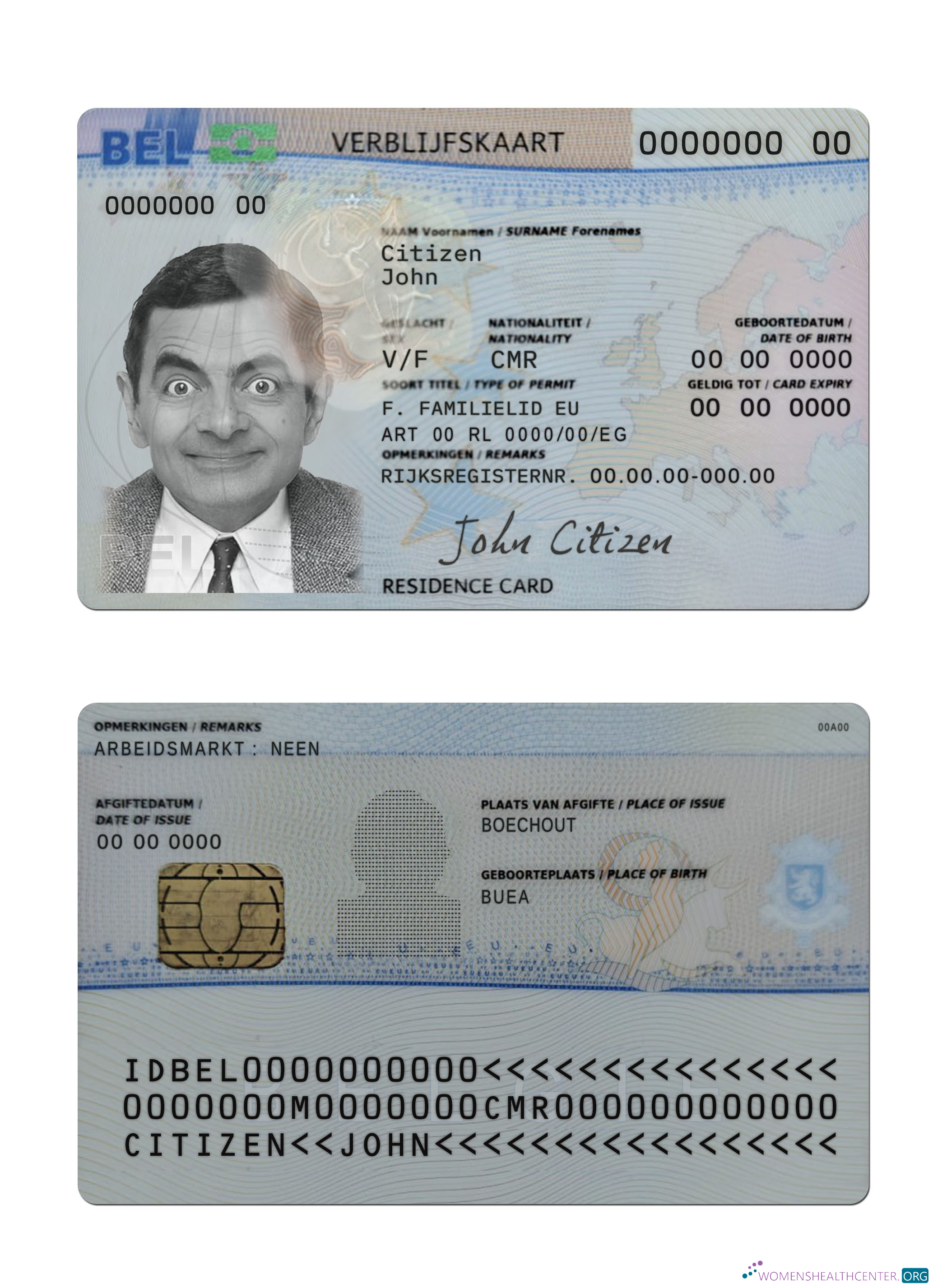 Download Belgium residence permit card Photoshop template